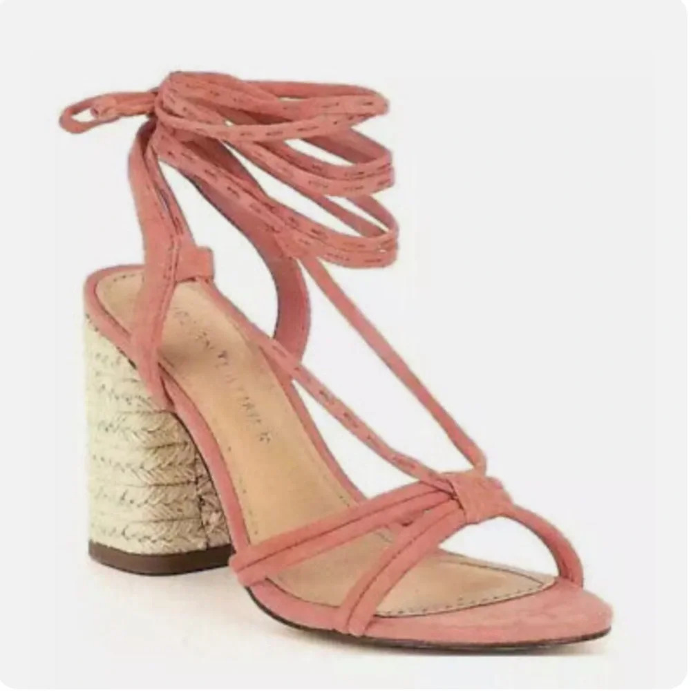 Gibson Latimer women’s Peach Strappy Suede 3.5” Sandals Heels New S-086 Sz 10